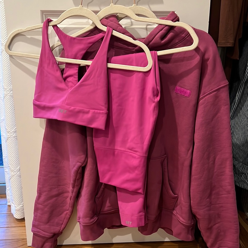 Set Active 3 piece activewear outfit set in Luxform color FIERCE, Size Small.
